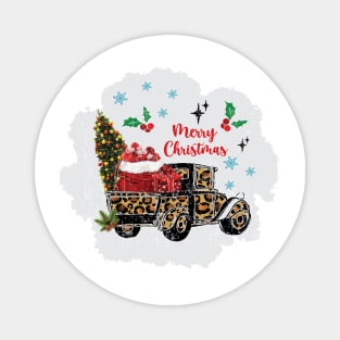 Christmas Truck With Leopard Pattern Magnet